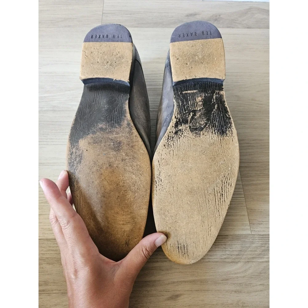 Ted Baker‎ Men's Distressed Leather Derby Dress Shoes Gray Taupe Almond Toe Lace